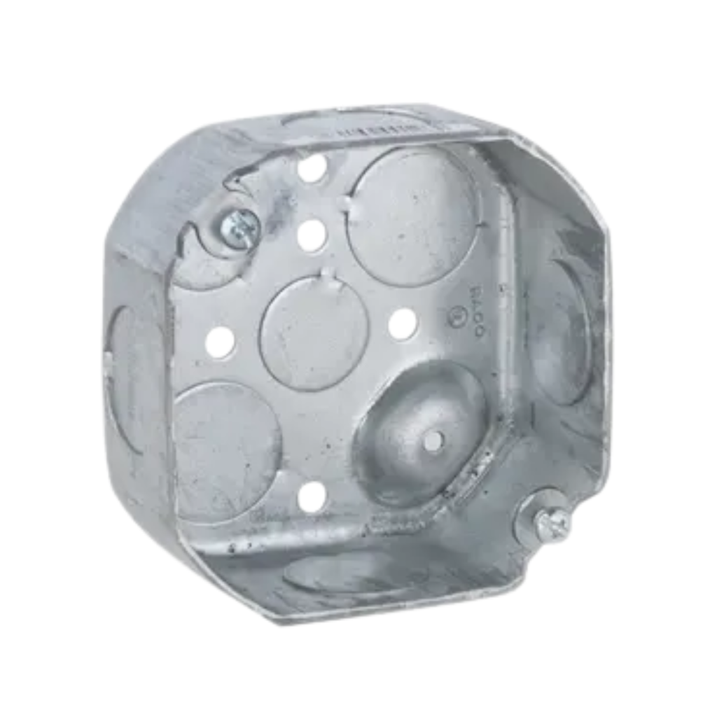4" Octagon Steel Electrical Boxes – 1-1/2" Deep (Drawn with Conduit Knockouts)