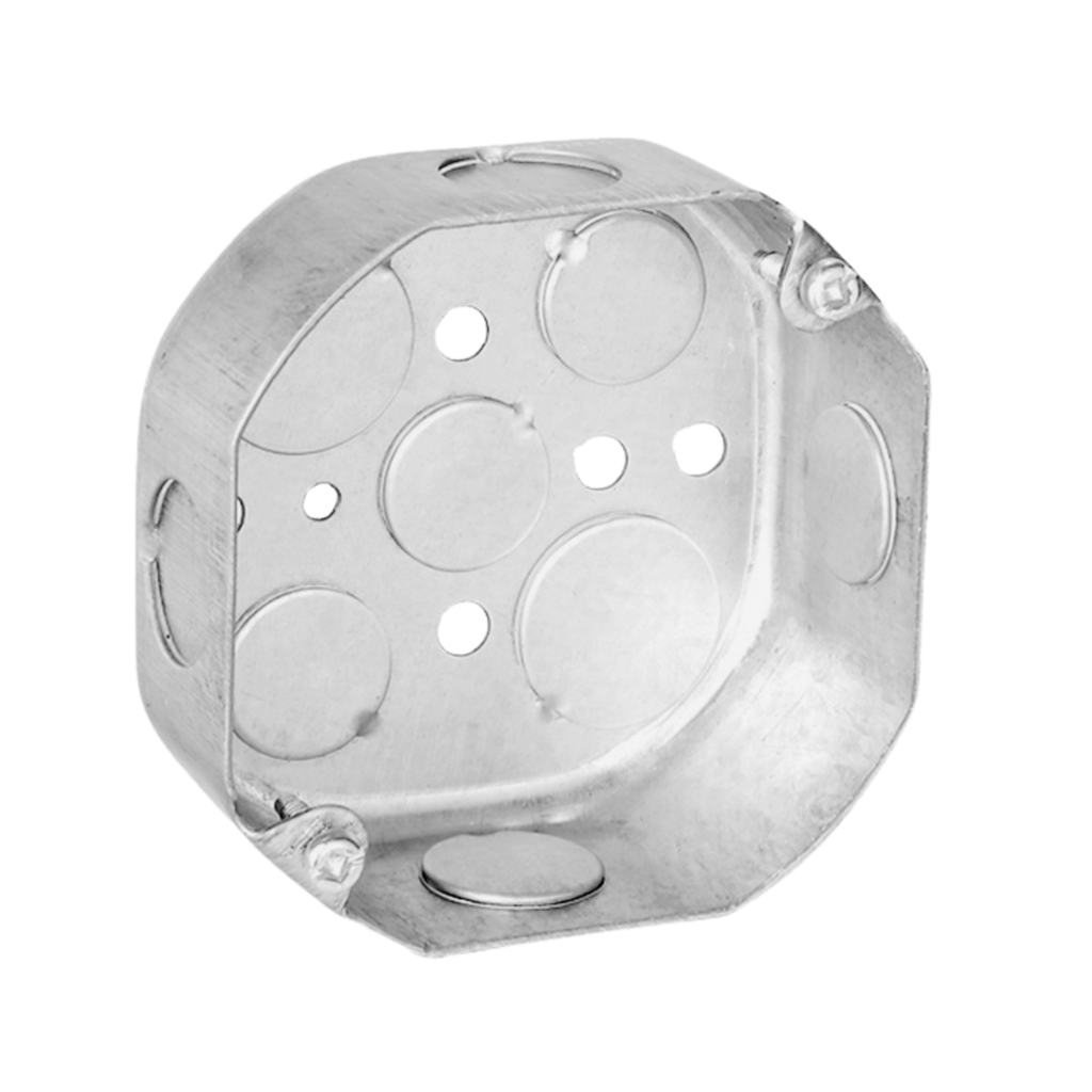 4" Octagon Steel Electrical Boxes – 1-1/2" Deep (Drawn with Conduit Knockouts)