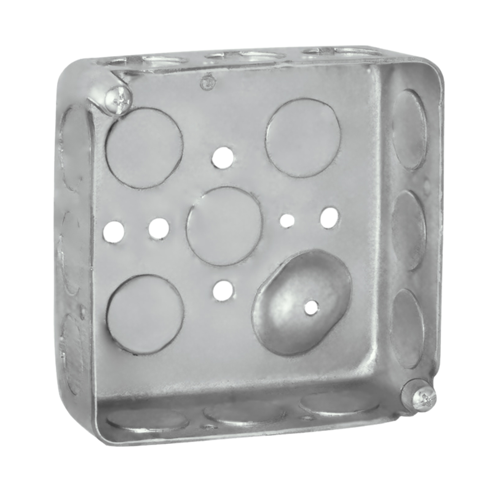 4" Square Drawn Steel Electrical Boxes – 1-1/2" Deep (with Conduit KOs)