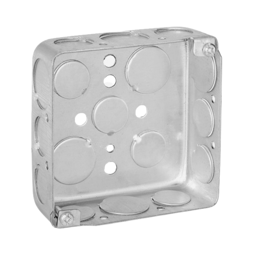4" Square Drawn Steel Electrical Boxes – 1-1/2" Deep (with Conduit KOs)