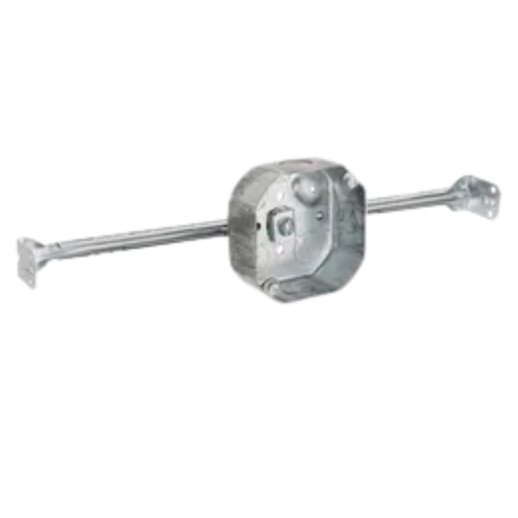 4" Adjustable Octagon Steel Electrical Boxes – 1-1/2" Deep with Hanger Bar