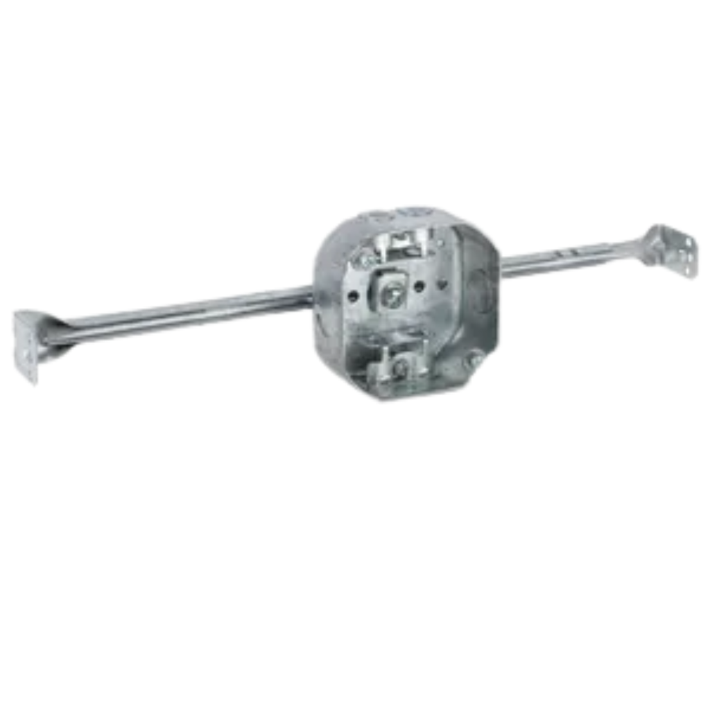 4" Adjustable Octagon Steel Electrical Boxes – 1-1/2" Deep with Hanger Bar