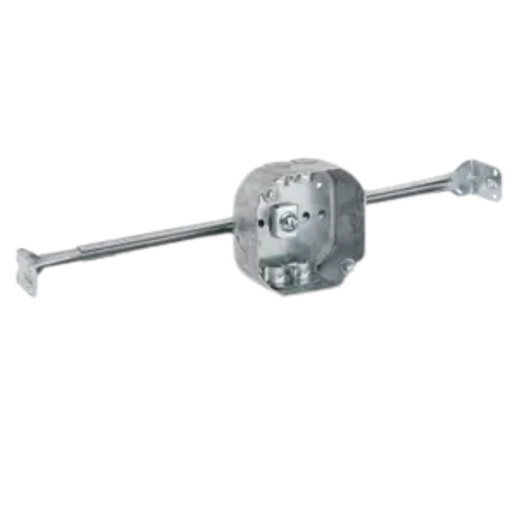 4" Adjustable Octagon Steel Electrical Boxes – 1-1/2" Deep with Hanger Bar