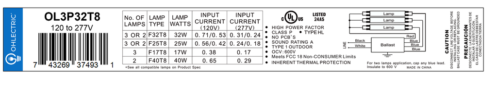 T8 Fluorescent Ballast – 2-Lamp / 3-Lamp / 4-Lamp (120–277V)