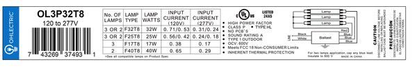 T8 Fluorescent Ballast – 2-Lamp / 3-Lamp / 4-Lamp (120–277V)